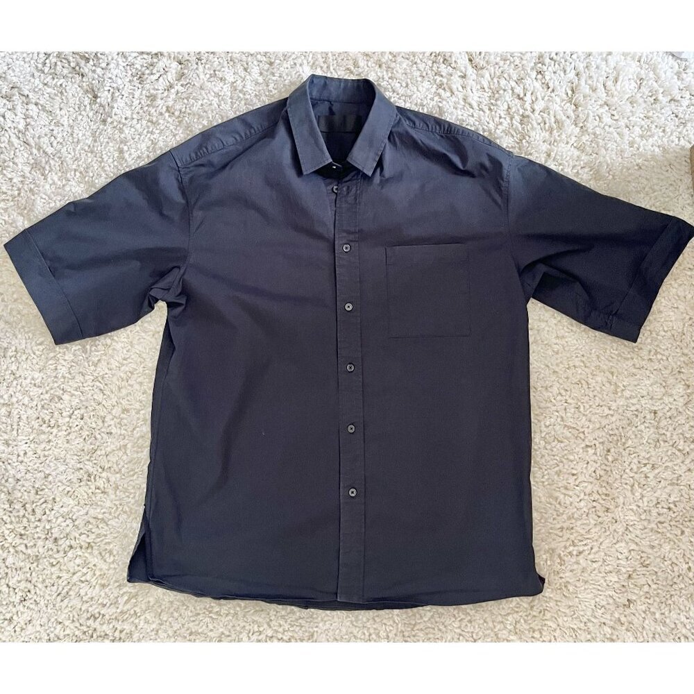 Plac Poplin Short Sleeve Button Down Shirt EUC L Dark Navy